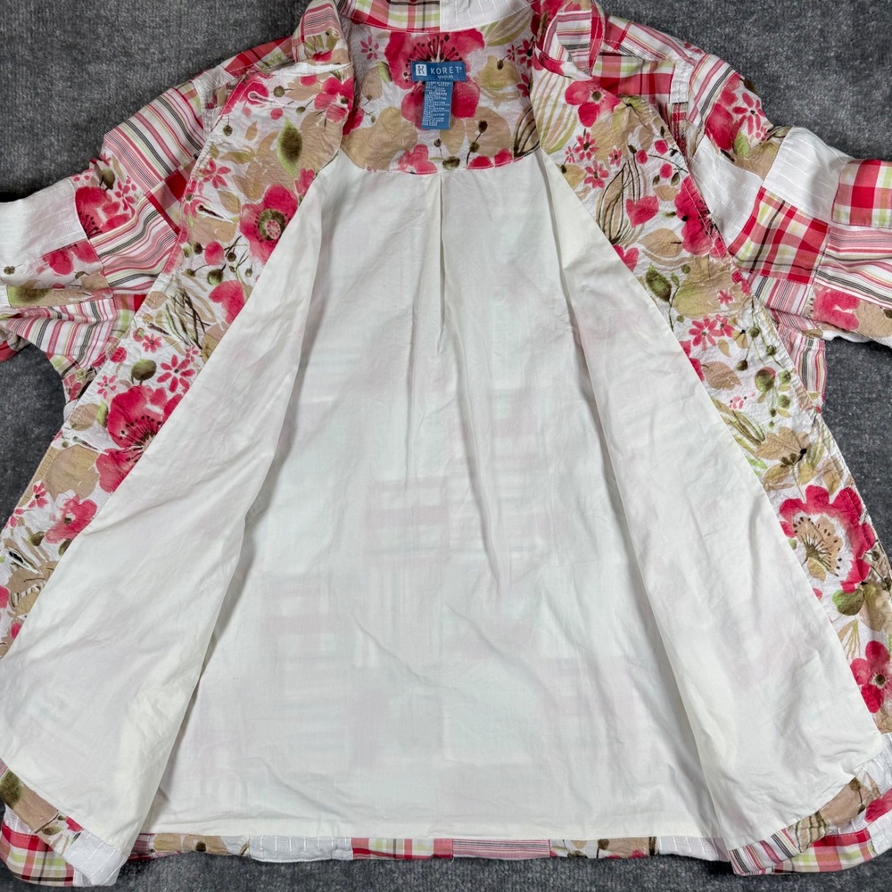 Koret Jacket Women's 20W Red Floral Plaid Patchwork Button Front - Picture 3 of 7